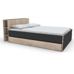 Lit 2 Tiroirs Avec Tête De Lit étagères En Bois 140x190 - LT14018 -Lematelas Soldes Boutique w15web144216noi031 1 fond blanc 1