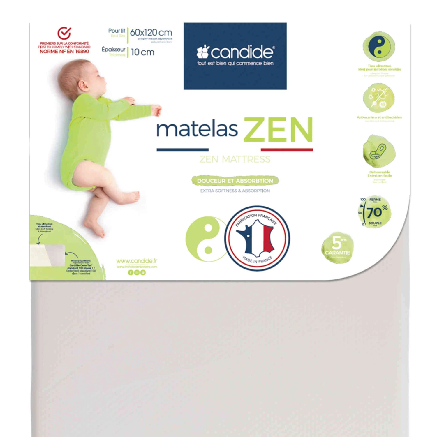 Candide Matelas Bébé Déhoussable ZEN 2 Candide Matelas Bébé Déhoussable ZEN – Image 2